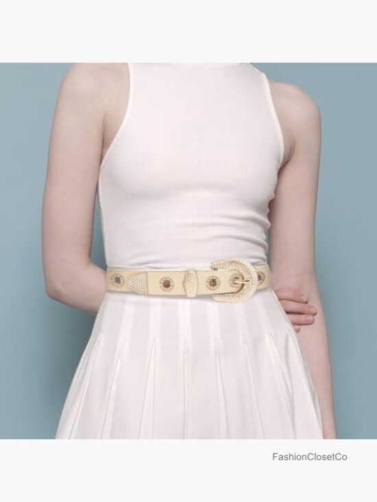 Rhinestone Grommet Punk Faux Leather Belt Adjustable Y2K Western Cowgirl main image 5